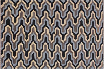 Flat Weave Kilim, Antique, Navaho, Vintage, Handmade, Modern Kilim Ivory Blue Hand-Woven Rectangle 100% Wool Area Rug 6 x 8